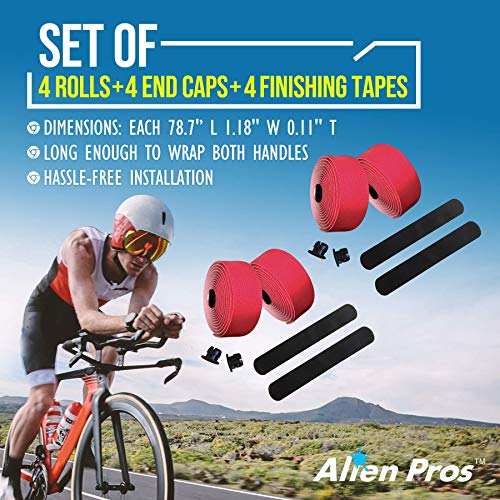 Image of Alien Pros Bike Handlebar Tape PU (Set of 2) Black Red White Pink Blue - Enhance Your Bike Grip with These Bicycle Handle bar Tape - Wrap Your Bike for an Awesome Comfortable Ride