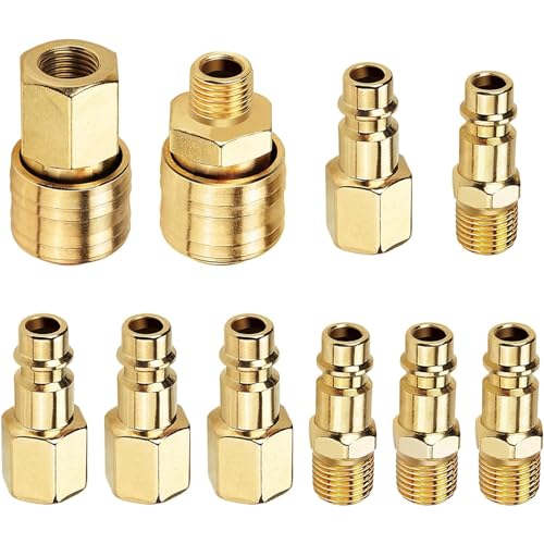 Zhixifan Euro - Frizione ad aria compressa 1/4", 10 pezzi 1/4", attacco ad aria, attacco rapido, per tubi di raccordo e frizioni, compressore, oro