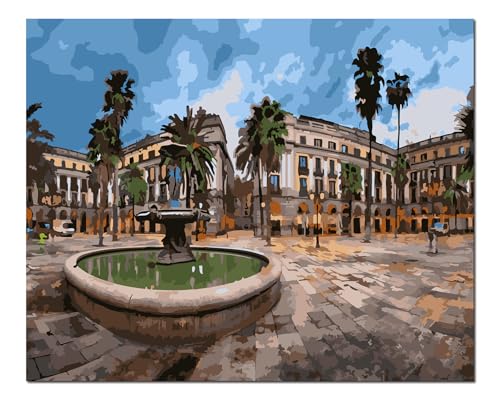 Peinture par numéros adulte débutant toile Barcelone avec cadre bois 40x50