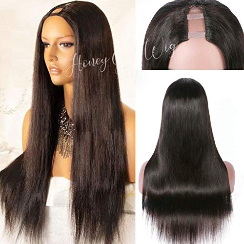 U Part Wig Human Hair Silky Straight 1X3 U Part Wigs for Black Women 10A Brazilian Virgin Human Hair Wigs with Natural Color U Part Wigs Straight Wigs Medium Cap 18"130% Density Left Part