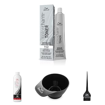 WELLA colorcharm Hair Dye & Coloring Kit, T12 Creme Toner + 10 Vol Cream Developer with Color Mixing Brush & Bowl for Mixing and Application, Great For Professional or At Home DIY Use, 4PC Set
