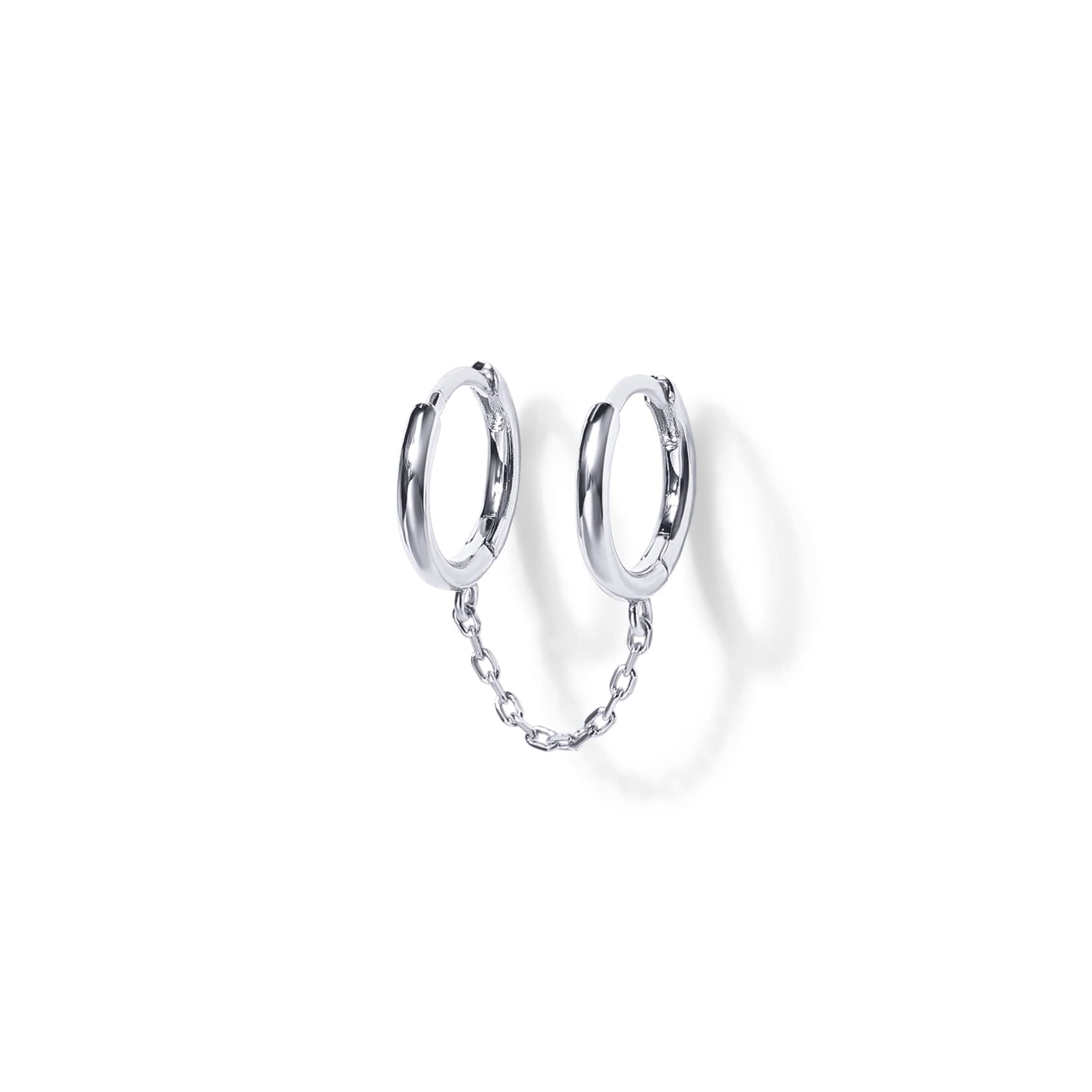 PAVOIPAVOI 14K Gold Chain Earrings for Women | Double Piercing Dangle Chain Huggie Hoop Earrings | Cubic Zirconia Pearl Stud Ear Cuff Earrings for Women