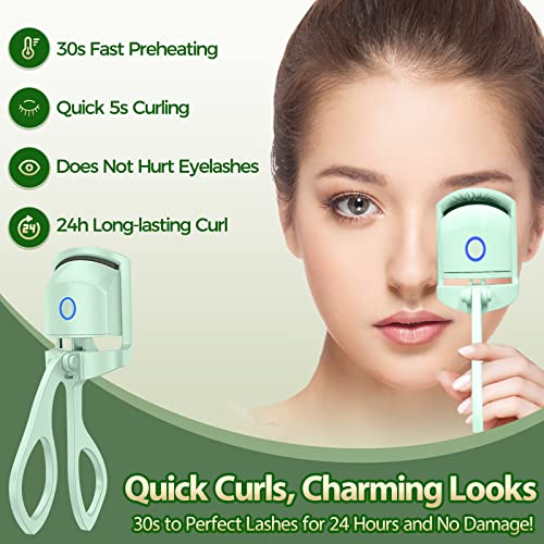 Heated Eyelash Curlers, Eyelash Curlers Heated, Rechargeable Eyelash Curler Lash Curler Heat, 2 Heating Modes Handheld Heated Lash Curler Heated Eyelash Curler For Long-Lasting Natural Lashes, Green #TOP1