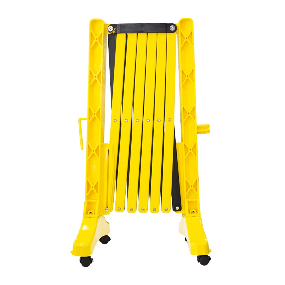 Barriera di sicurezza pieghevole gialla - 350 cm | Barricata espandibile in plastica per la sicurezza dei pedoni | Recinzione mobile portatile con 4 ruote