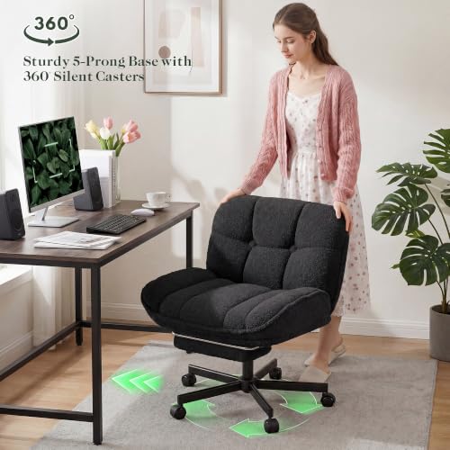 Image of DurayLoly Criss Cross Office Chair with Footrest, 28.15 inch Wide Seat | 6.3 inch Thick Cushion, 105-120 Rocking Function, Height Adjustable, 360 Swivel, Armless Design for All-Day Comfort - Black