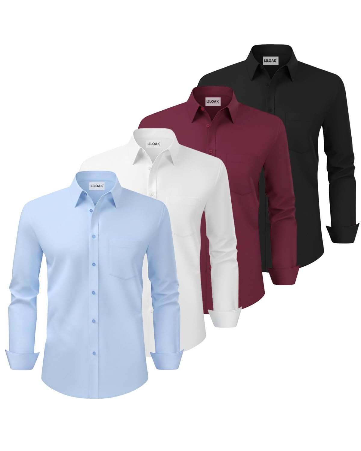 Liloak 4 Pack Mens Dress Shirts Classic Men's Long Sleeve Button Down Shirt Business Wedding Formal Shirt White
