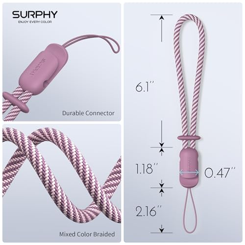 Image of SURPHY 2 Pack Phone Lanyard, Phone Wrist Strap for Case, Camera Wrist Strap | Ultra-Light 2-Color Braided Phone Strap, Cellphone Charm Strap, Anti-Lost Wrist Lanyard for Women and Men, Lilac Purple Gray