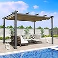 Kozyard Morgan Outdoor Retractable Pergola with Sun Shade Canopy Patio Aluminum Pergola Shelter for Backyard Deck Garden Modern Metal Grill Gazebo (10' x 12', Beige)