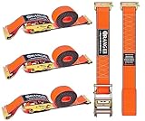 ORANGEE 4 Pack E Track Ratchet Strap 4500lb Breaking Strength for Container, Cargo Vans, Trailer Load Hi Visible Neon Orange Color