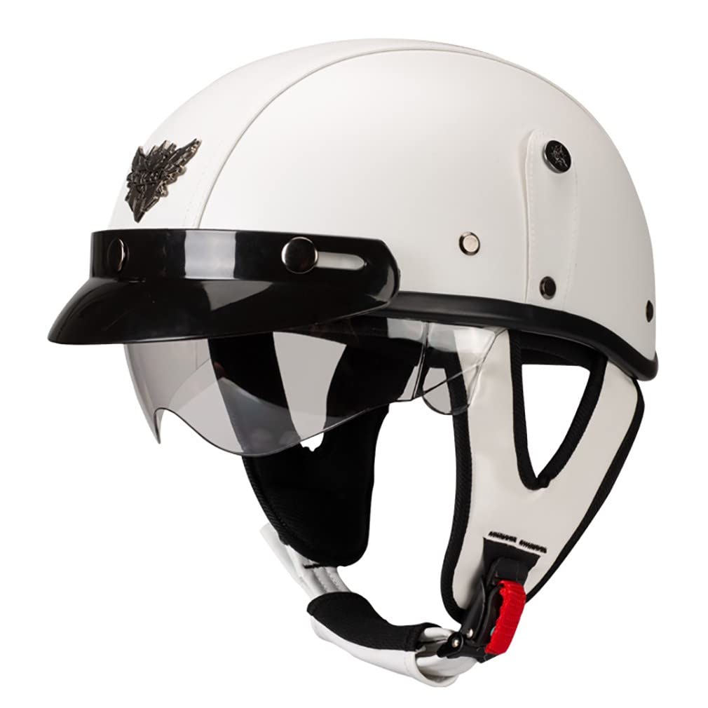 Kask motocyklowy Kask Vintage Jet Skórzany kask z certyfikatem ECE/kropka Kask Cruiser Chopper Kask Skuter Kask Motocyklowy Kask Moped Odpowiedni dla dorosłych mężczyzn i kobiet