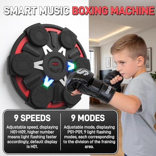 Image of Music Boxing Machine for Kids & Adults - Wall Punching Pad with Lighting, 9-Speed Bluetooth Boxing Game with Gloves, Wall Mounted Exercise Equipment, 2026 Upgrade Boxing Equipment for Kids Age 6+