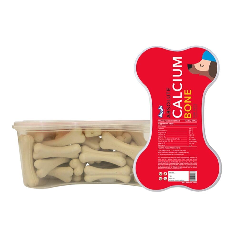 Drools Absolute Dog Supplement Treat Calcium Bone Jar - 40 Pieces (600G Pack), For All Life Stages-picture-0