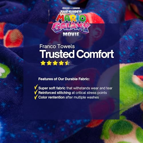 Image of The Super Mario Galaxy Movie Kids Super Soft Bath /Pool /Beach Soft Cotton Terry Hooded Towel Wrap, 24 in x 50 in, Mario & Luigi, (100% Officially Licensed Product) By Franco