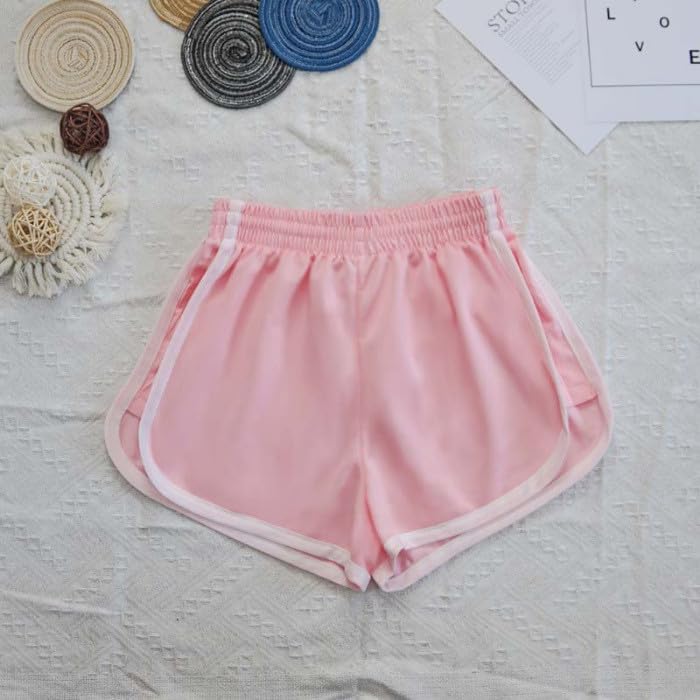 Active Women's Cotton Yoga and Running Short High Waisted Compression Gym Running Workout Shorts Biker Shorts Pink