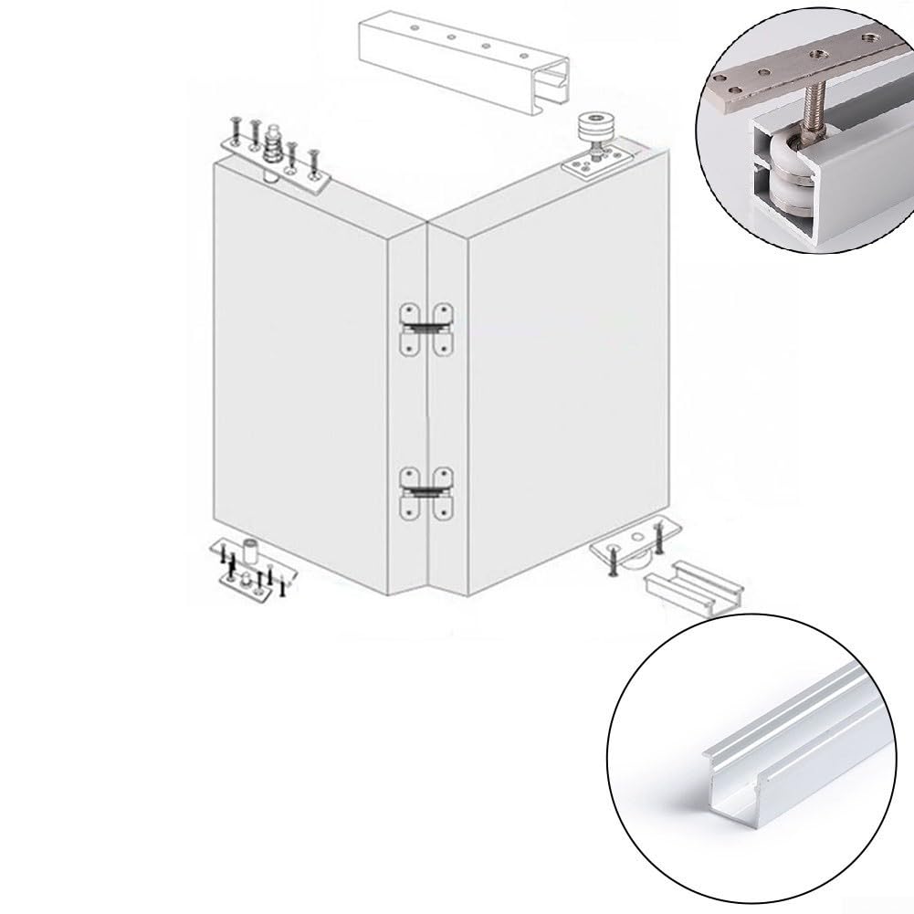 Rails de Coulisse pour Porte Pliante en Alliage d'Aluminium, Système Supérieur et Inférieur avec Rouleaux Pivotants, Charge Max 60kg, Glissement Fluide et Silencieux
