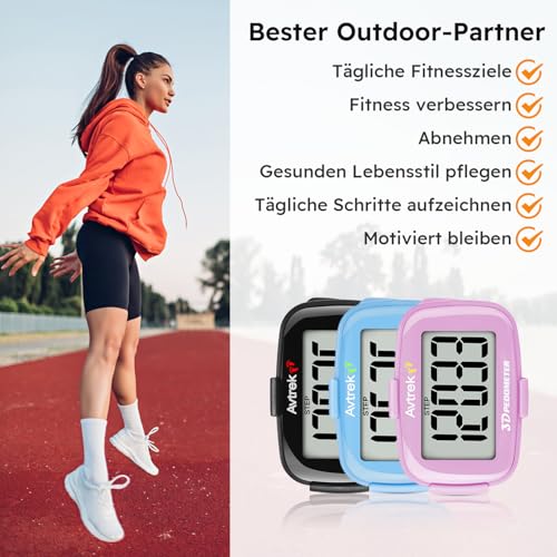 AVTREK Präziser 3D-Schrittzähler Mini-Schrittzähler für Walking oder Laufen im Freien Wanderaktivitäten