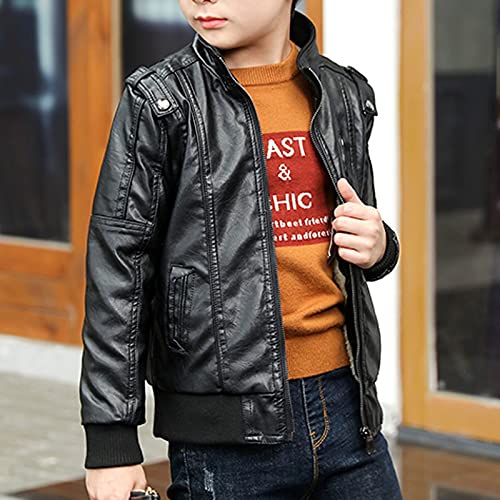 Toddler Kids Boys Jackets Motorcycle Leather Coats Fall Winter Outerwear Zipper Coat (Black, 9-10 Years)4