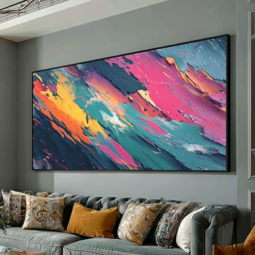 Toile à motifs abstraits colorés contemporaine de 55 x 110 cm