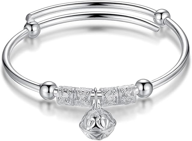 925 Sterling Silver Bead Spinner Bangle Bracelet Women Girls Bell Anxiety Freely Unzip Tools Open Adjustable Inspirations Jewelry Gift (06)