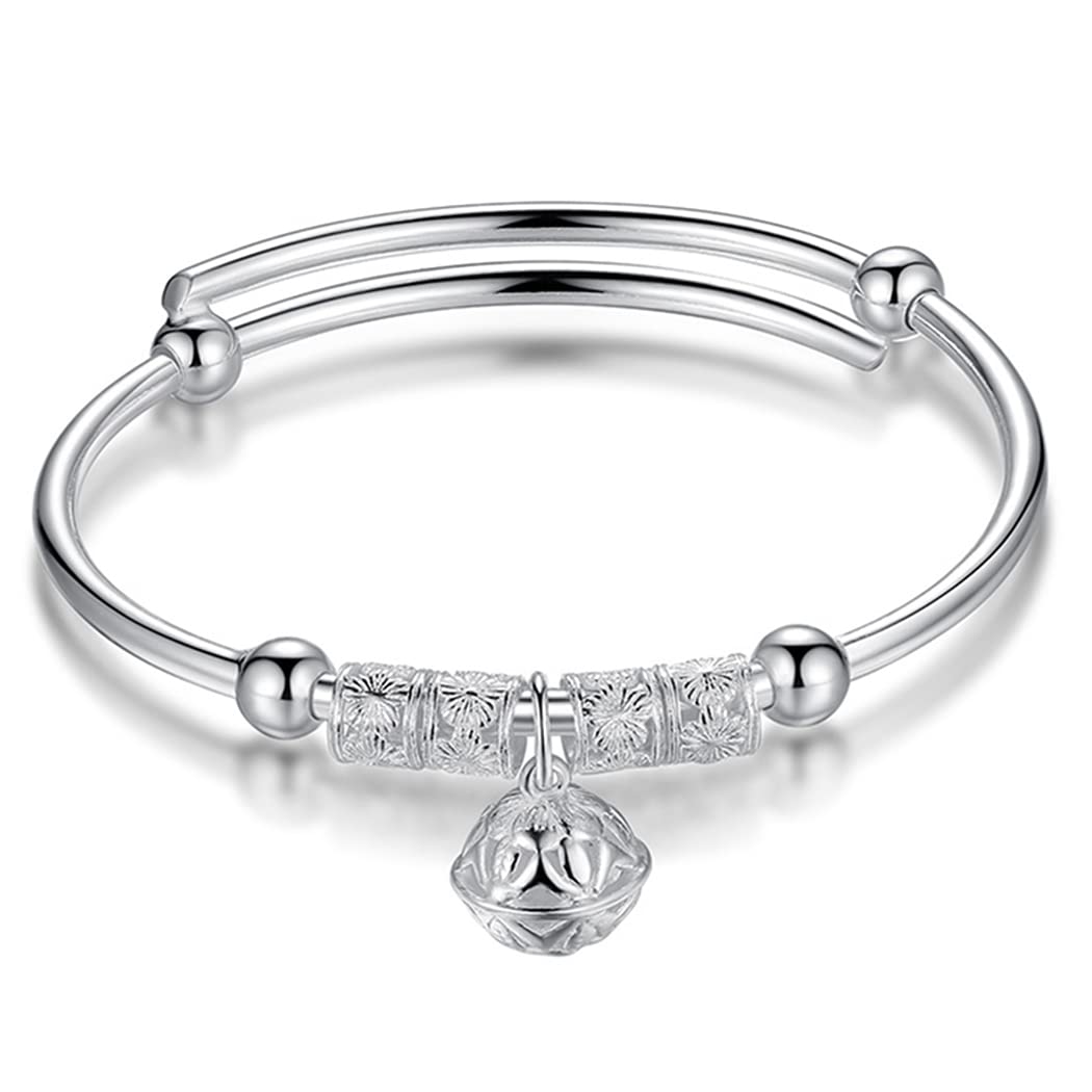 cxwind925 Sterling Silver Bead Spinner Bangle Bracelet Women Girls Bell Anxiety Freely Unzip Tools Open Adjustable Inspirations Jewelry Gift (06)