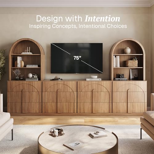Image of BELLEZE Bijou 126 inch Wall Unit 6-Piece Modular TV Stand - Camel
