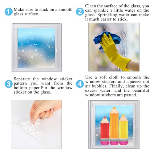 Image of Whaline 9 Sheet Colorful Pencil Window Clings Back to School Rainbow Color Pencil Reusable Window Decals for First Day of School Home Nursery Classroom Decor