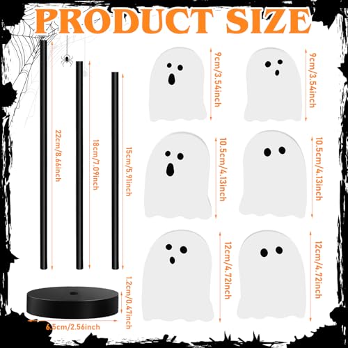 Image of Briwooody 6 Pcs Halloween Table Decorations Cute Ghost Wooden Signs Halloween Tiered Tray Decor White Ghost Spooky Table Centerpiece Tall Block Sign for Party Home Mantel Shelf Room Decor