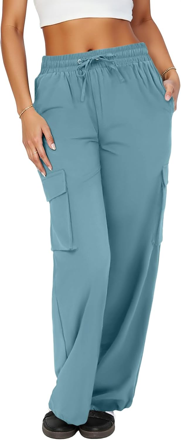 COPYLEAF Cargo Pants Women High Waisted Parachute Hiking Pants with 4 Pockets Lightweight Baggy Water Resistant Quick Dry