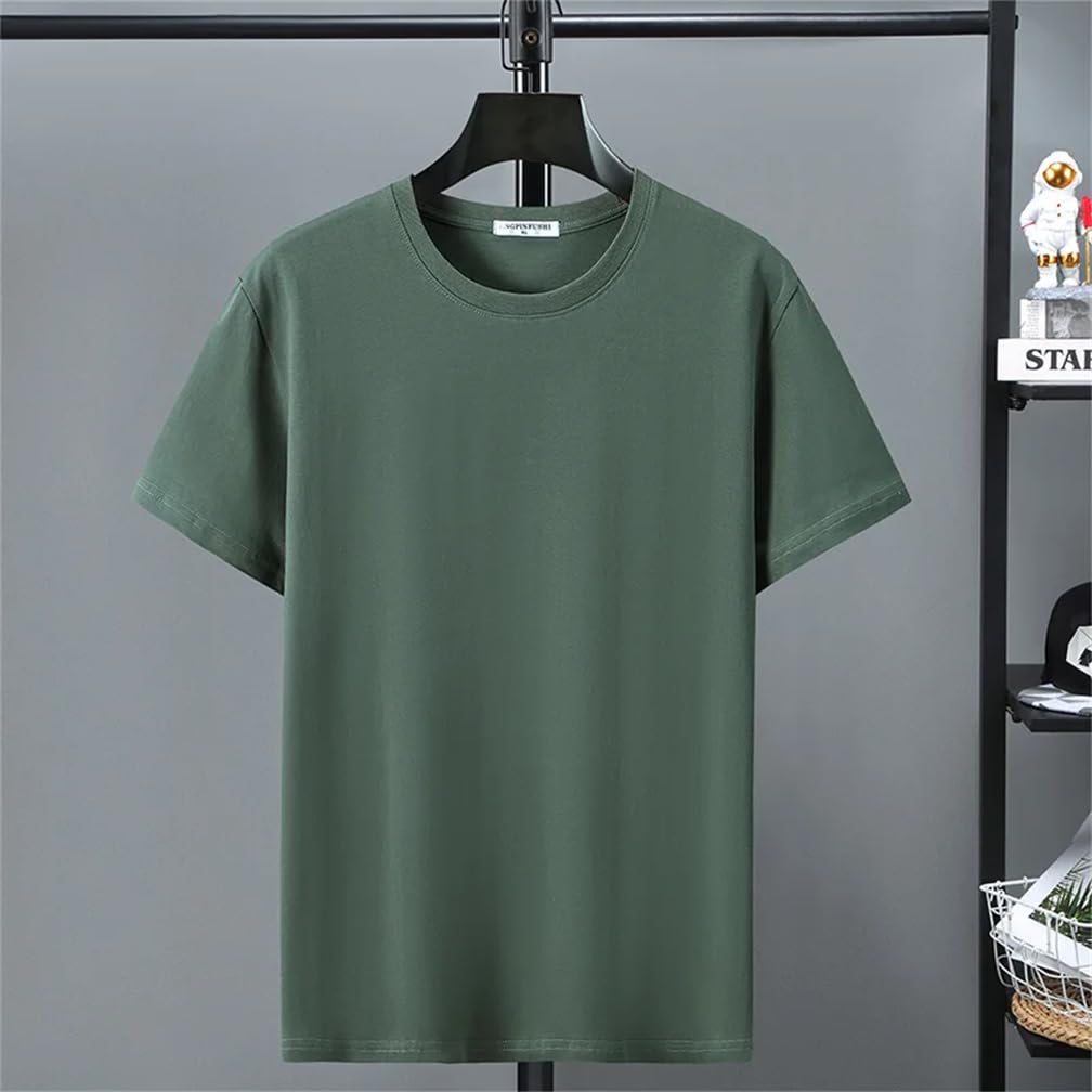 Maglietta da uomo girocollo di grandi dimensioni in cotone a maniche corte casual top t-shirt tinta unita