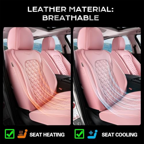 Image of Coverado Rear Seat Covers, Stylish Waterproof Faux Leather Rear Protectors for Sedan SUV Truck, Luxury Fashion Interior - Pink