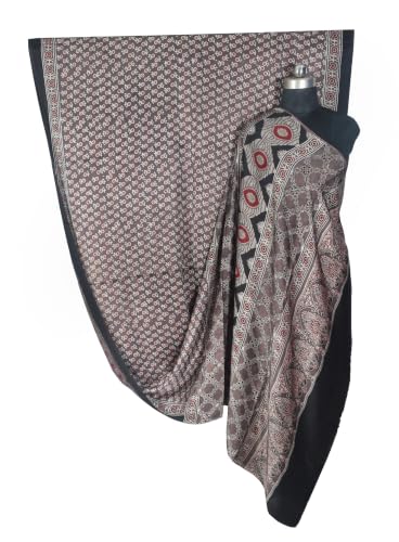 Image of Ethnics of Kutch Womenss Ajrakh Modal Silk Natural Dye Hand Block Print Saree with Blouse Piece - 5.5 Mtr Length