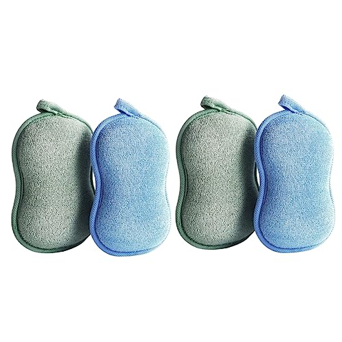 WEKADRIN 4 piezas Toalla de Baño Exfoliante Doble Cara para Bebés Esponjas Suaves para Ducha Limpieza y Abundante Colores Azul y Verde Cuidado Diario Infantil