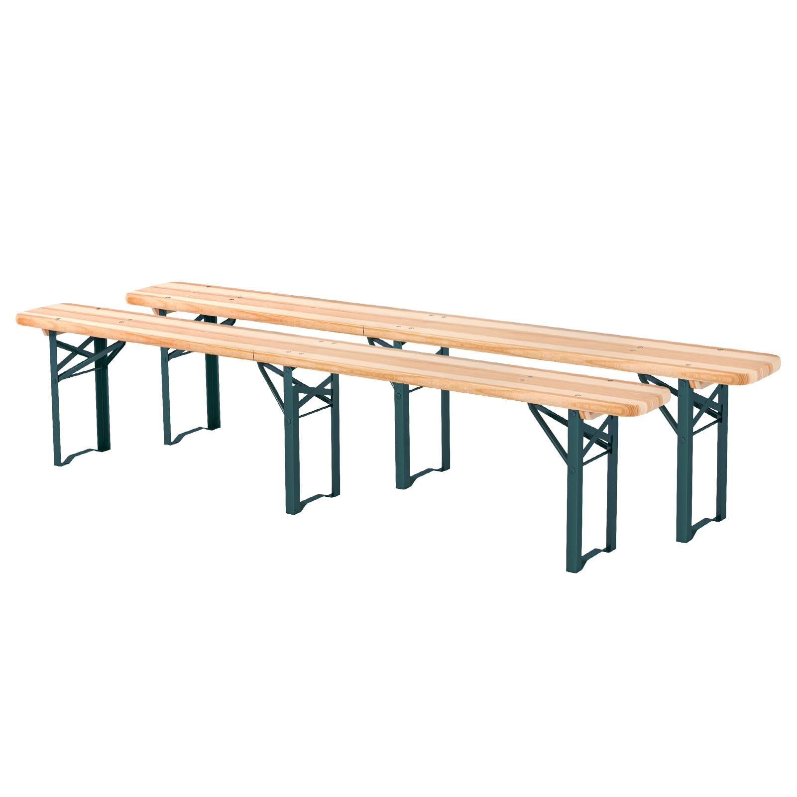 Warmiehomy 217CM Wooden Picnic Benches, Outdoor Folding Camping Bench for Patio Backyard Garden Lawn BBQ, 217cm(L) x 23cm(W) x 46cm(H) — image 1