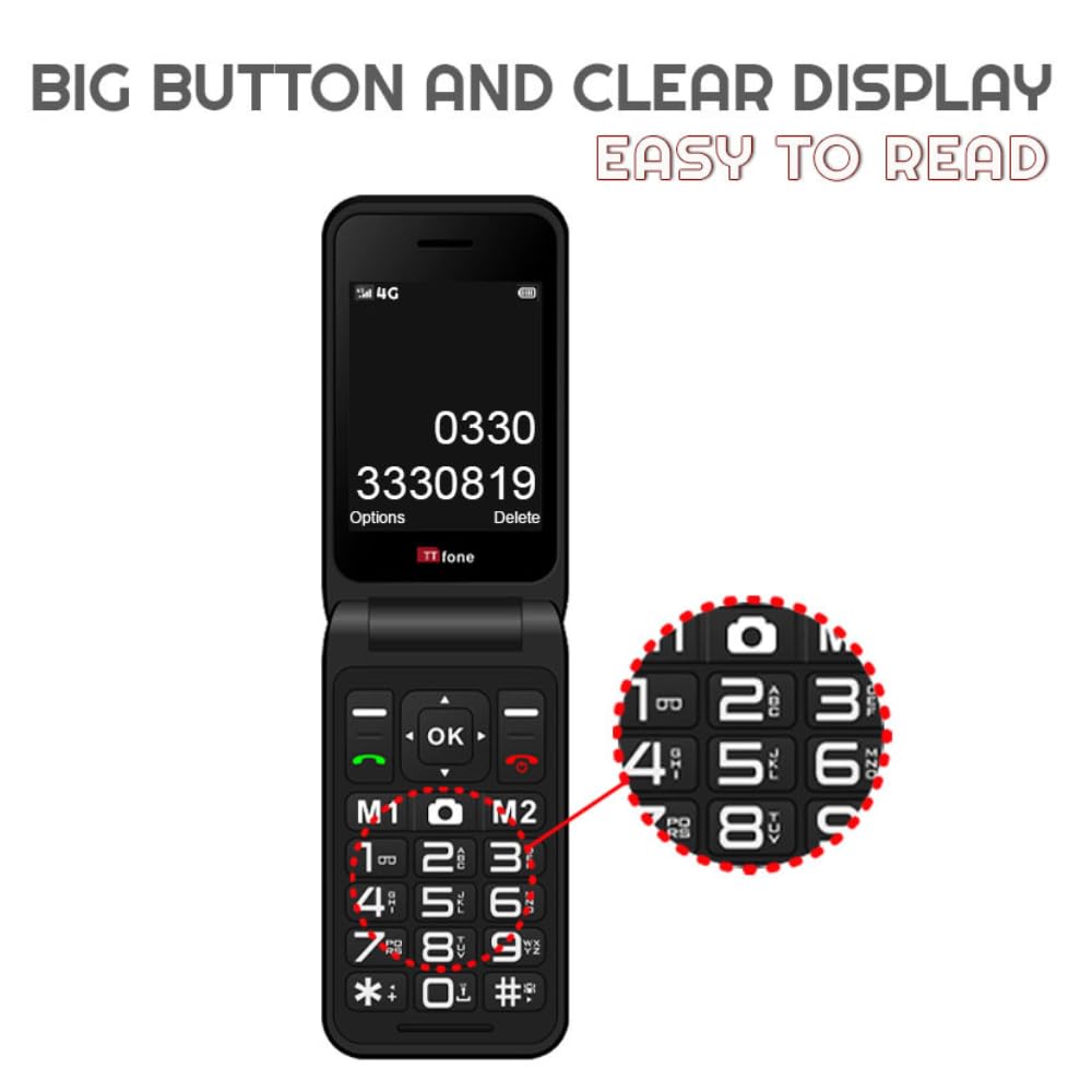 TTfone TT760 4G USB-C telefon komórkowy dla osób starszych, prosty i łatwy w użyciu, składany telefon komórkowy z klapką tanie i łatwe w użyciu, O2 Pay as you go (czerwony, z ładowarką sieciową)