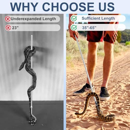 Image of Snake Hook Heavy Duty, Snake Hook Retractable 35 inch-65 inch Catcher Hook for Rattlesnakes Ball Python Rattle Cobra Removal Non-Slip Foam Handle and Thickened Stainless Steel