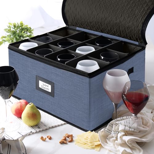 Image of Hearth & Harbor Wine Glass Storage Box with Dividers, Stemware Storage