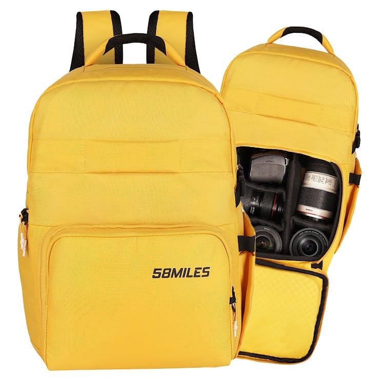 Image of Camera Bag for DSLR & Mirrorless - Professional Travel Camera Backpack - Includes Anti-Theft Zipper, Laptop Compartment, Rain Cover, Shockproof Custom Dividers, Drone, Tripod Holder - Yellow