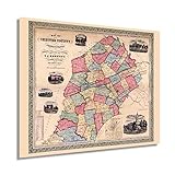 HISTORIX Vintage 1856 Chester County Pennsylvania Map - 24x30 Inch Chester County PA Map Wall Art - Also Includes Inset of Borough of West Chester PA Showing Property Tracts and Owner Names (2 Sizes)