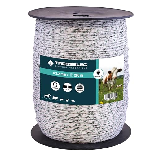 TRESSELEC - Cordon diamètre 2,2mm - Clôture électrique pour animaux (vache, chèvre, mouton, cheval) - Bobine de 200m - 6 fils inox diamètre 0,20mm