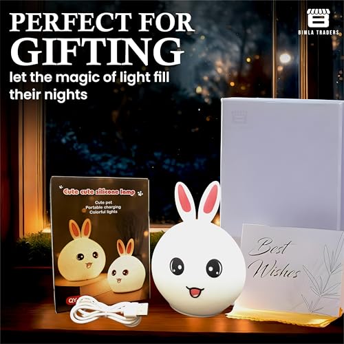 Image of CRAE Big Face Rabbit Night Lamp for Kids | LED Lamp with Touch Sensor | Silicone Lamp | Birthday Gift for Girls /Boys | Baby Bedroom Decor, Fluorescent (RABIT)