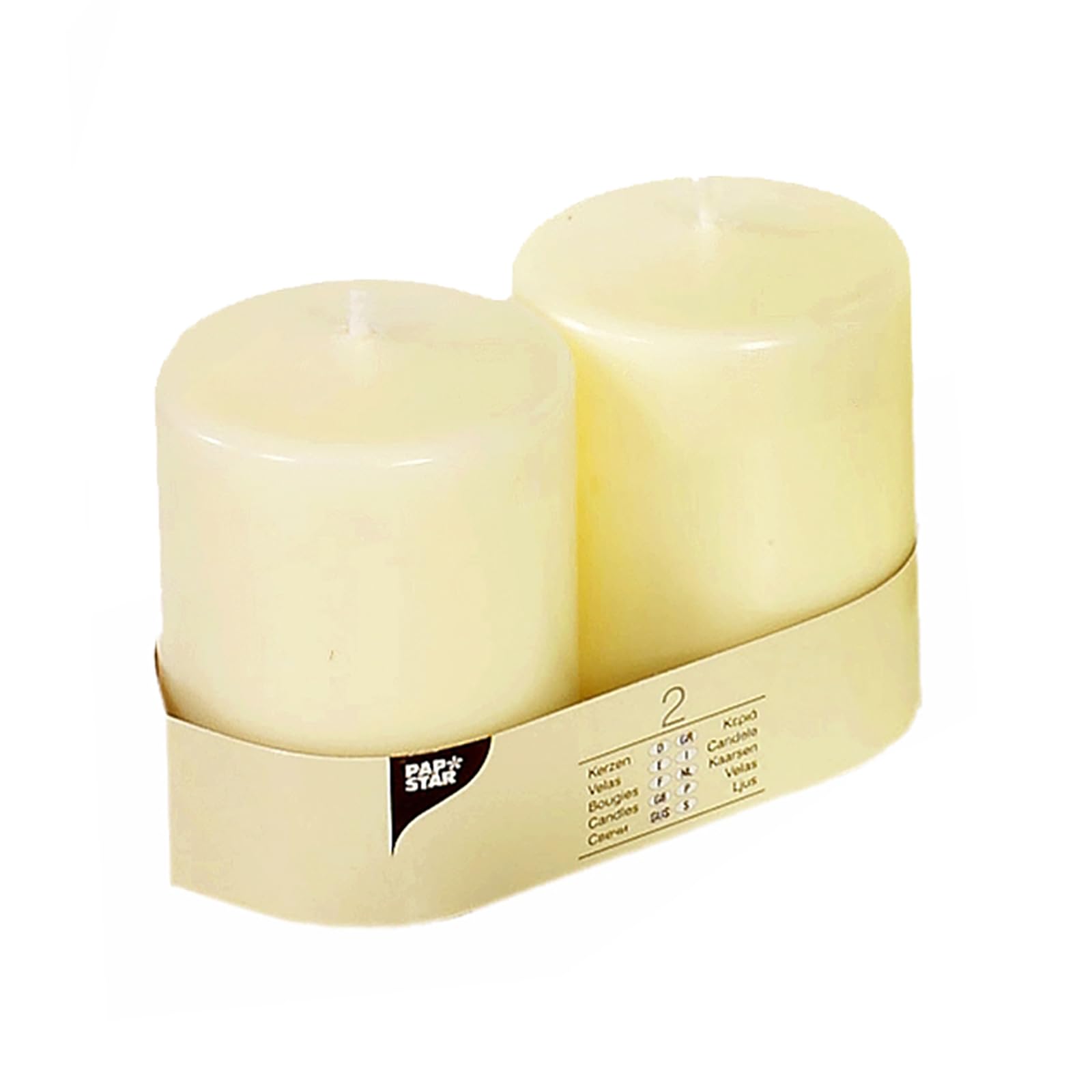 2 Stumpenkerzen Ø 80 mm · 100 mm elfenbein "Ivory" mit Flachkopf (6 x 2 = 12 Stück)