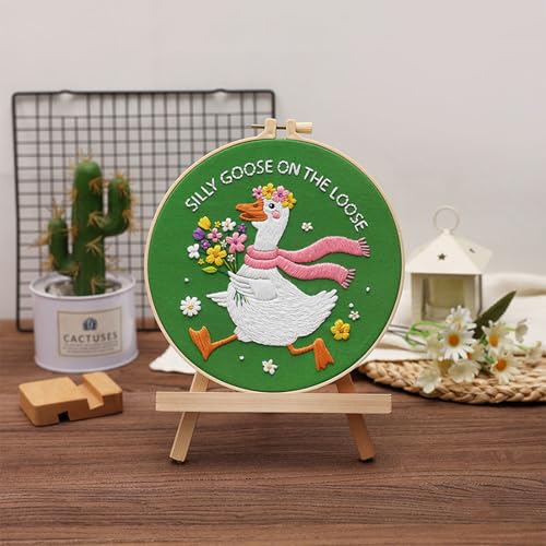 Image of Louise Maelys Silly Goose Embroidery Kit for Beginners, Floral DIY Craft