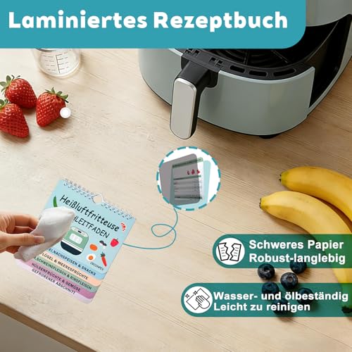 ORIONPEX Airfryer Zubehör - 150+ Rezepte kompakter Spickzettel für Temperatur Dauer Menge, Magnetischer Deutsche Airfryer Kochbuch, Heißluftfritteuse Zubehör für Ninja & Cosori