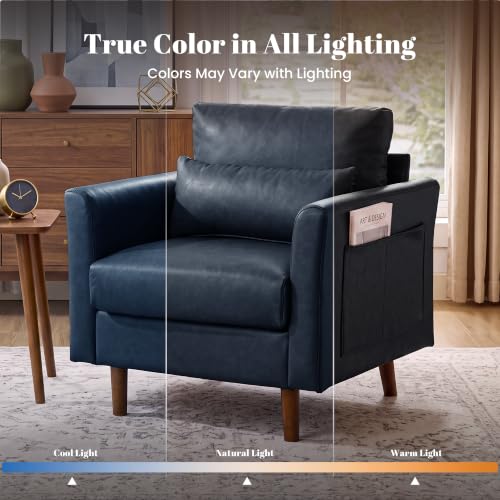 Image of Kingfun Faux Leather Armchair Sofa with Side Pocket,Royal Blue