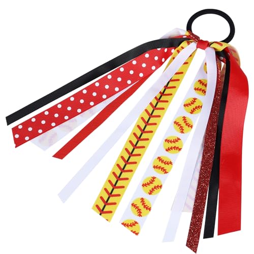 Girls Softball Ponytail Holders Hair Ribbons Streamer Glitter Baseball Elastic Hair Ties Band Scrunchies Game Day Party Decor Accessories Back School Gift for Cheerleader Fans