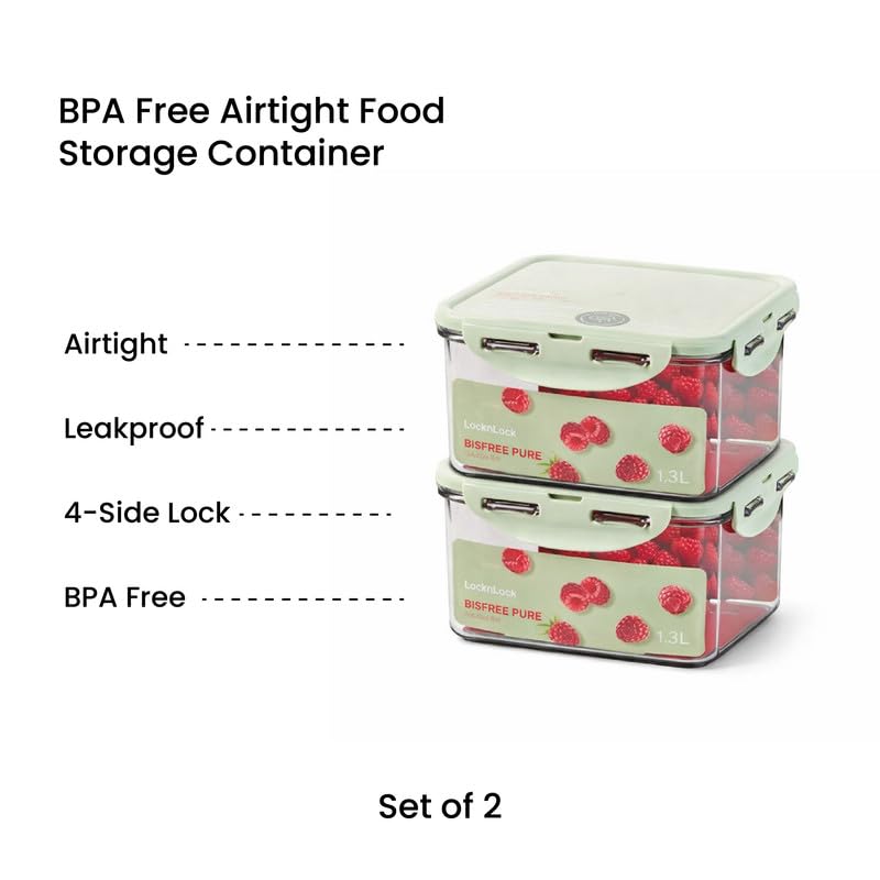 Image of LocknLock 1.3L Food Storage Containers (Pack of 2) | Airtight, Leakproof, BPA-Free Plastic Boxes | Stackable Kitchen Containers for Meal Prep, Fridge & Pantry Storage