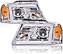 PIT66 LED DRL Headlights, Compatible with 2004-2008 Ford F150/ 06-08 Lincoln Mark LT, Clear lens Chrome Housing Amber Reflector