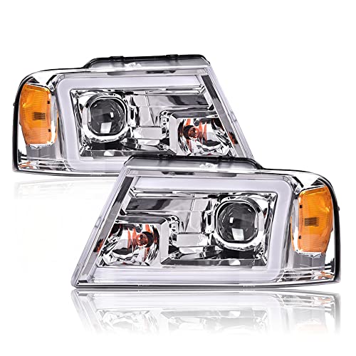 PIT66 LED DRL Headlights, Compatible with 2004-2008 Ford F150/ 06-08 Lincoln Mark LT, Clear lens Chrome Housing Amber Reflector