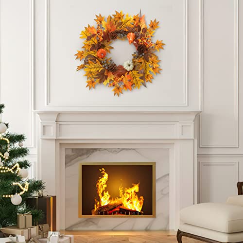 Hronrad 20 Inch Fall Wreaths, Fall Decor For Home, Autumn Fall Wreaths For Front Door Outside, Artificial Wreaths With Pumpkin Maple Berries For Halloween Thanksgiving Harvest #TOP4