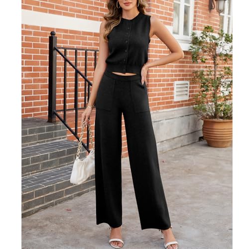 Women's 2 Piece Outfits Sleeveless Suit Vest and Wide Leg Pants Business Casual Suit Work Office 5